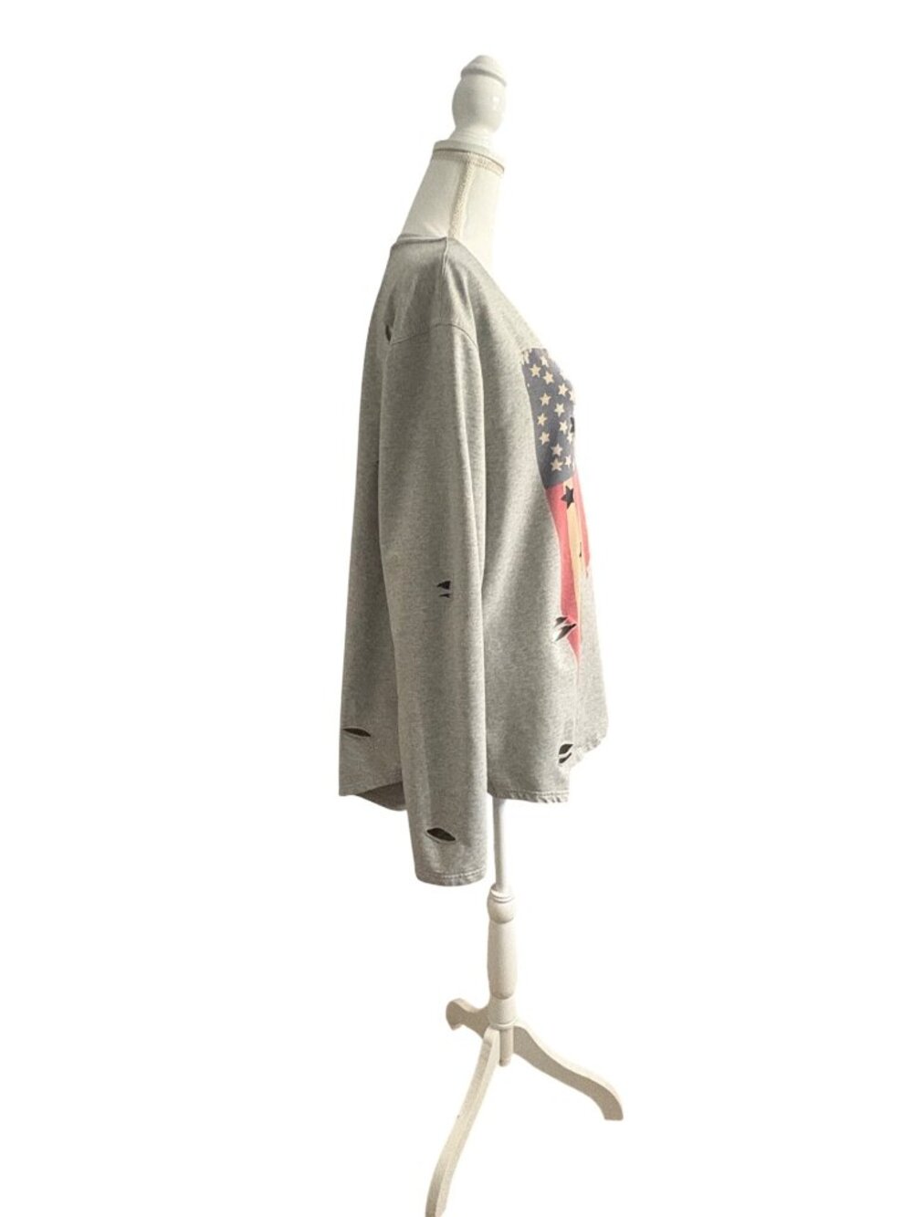 Distressed American Flag Graphic LongSleeve Gray Sweatshirt Hudson Outerwear 3X - Picture 4 of 15